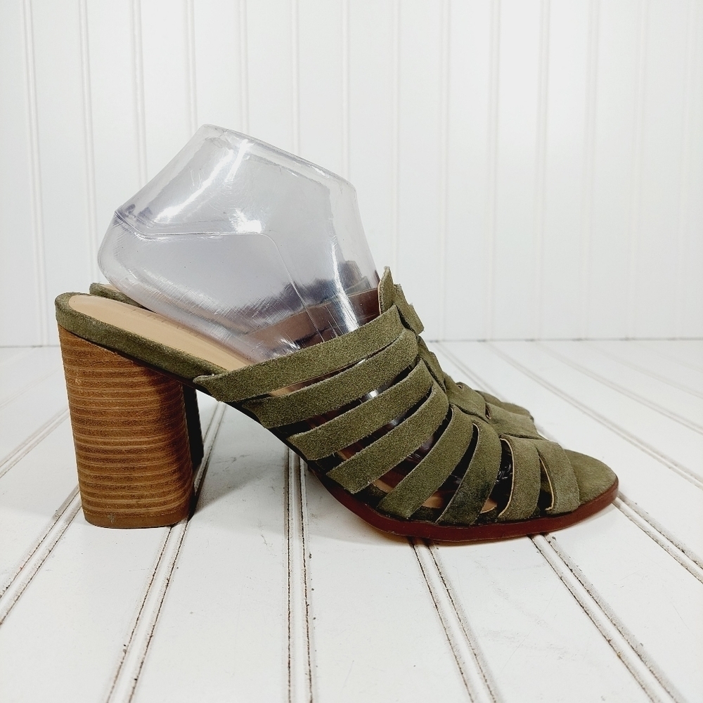 NEW Crevo Women's Hazelle Sage Moss Green Suede Leather Block Heel Sandals C406 - Picture 5 of 11